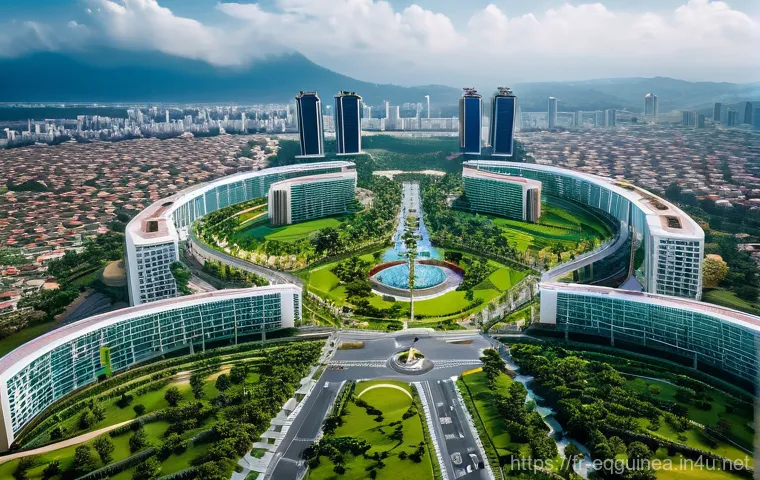 적도 기니의 현대화 프로젝트 및 도시 개발 - Image Prompt 1: The Modern Administrative Capital** 적도 기니의 현대화 프로젝트 및 도시 개발 - Image Prompt 1: The Modern Administrative Capital**