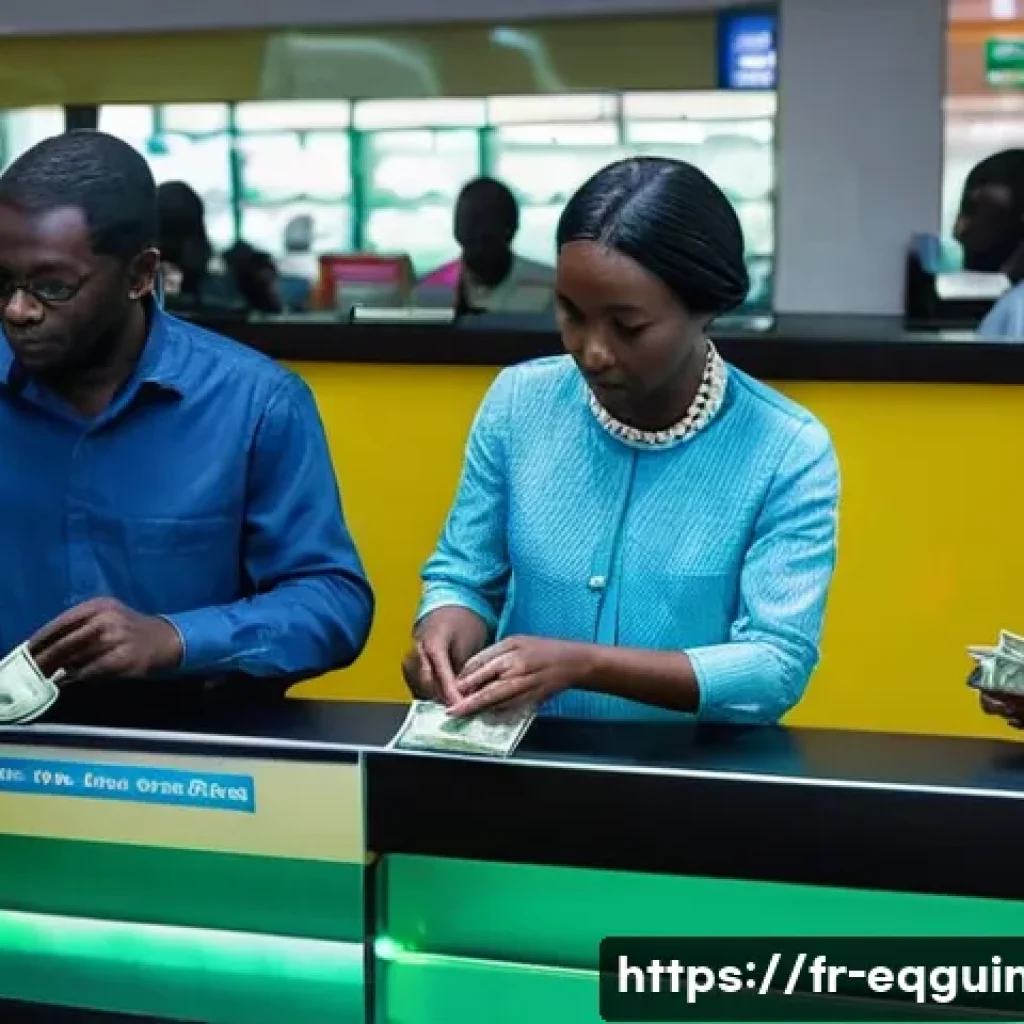 적도 기니에서 사용하는 화폐 및 환율 정보 - **A bustling scene at a bank's currency exchange counter in Malabo, Equatorial Guinea.** Several loc...