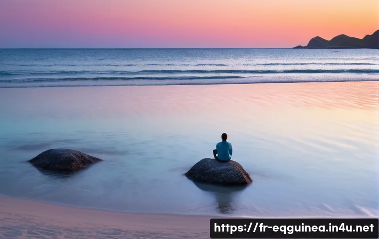 적도 기니에서 가장 아름다운 일몰 명소 - A serene isolated beach on Corisco island at sunset, featuring pristine white sand contrasting with ...