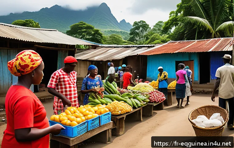 적도 기니에서 신용카드 사용 가능 여부 - A bustling street market scene in a rural village of Equatorial Guinea during daytime, showing local...